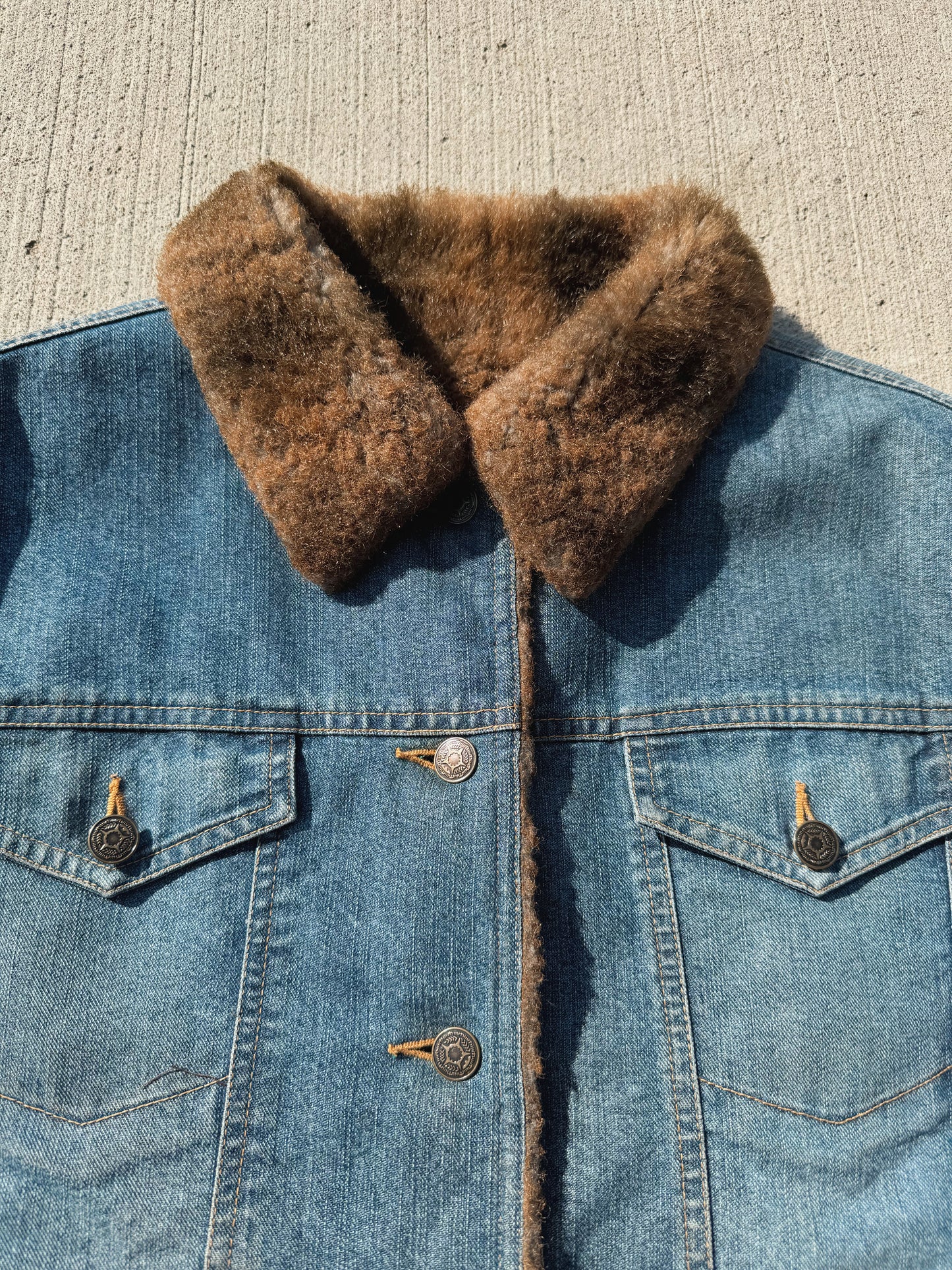 Vintage 1990s Marvin Richards Faux Fur Lined Denim Jacket | Large