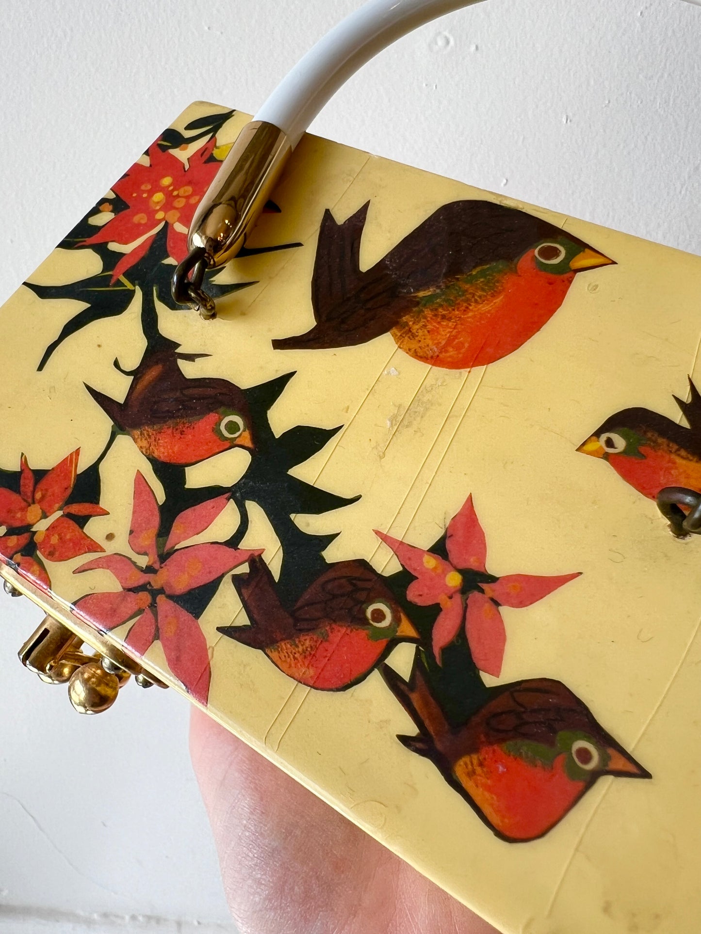 Vintage 1970s Bird Decoupage Wooden Box Purse