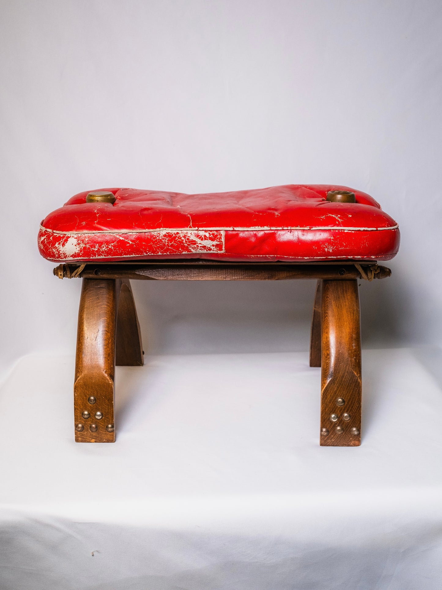 Vintage 1960s Rustic Camel Saddle Footstool