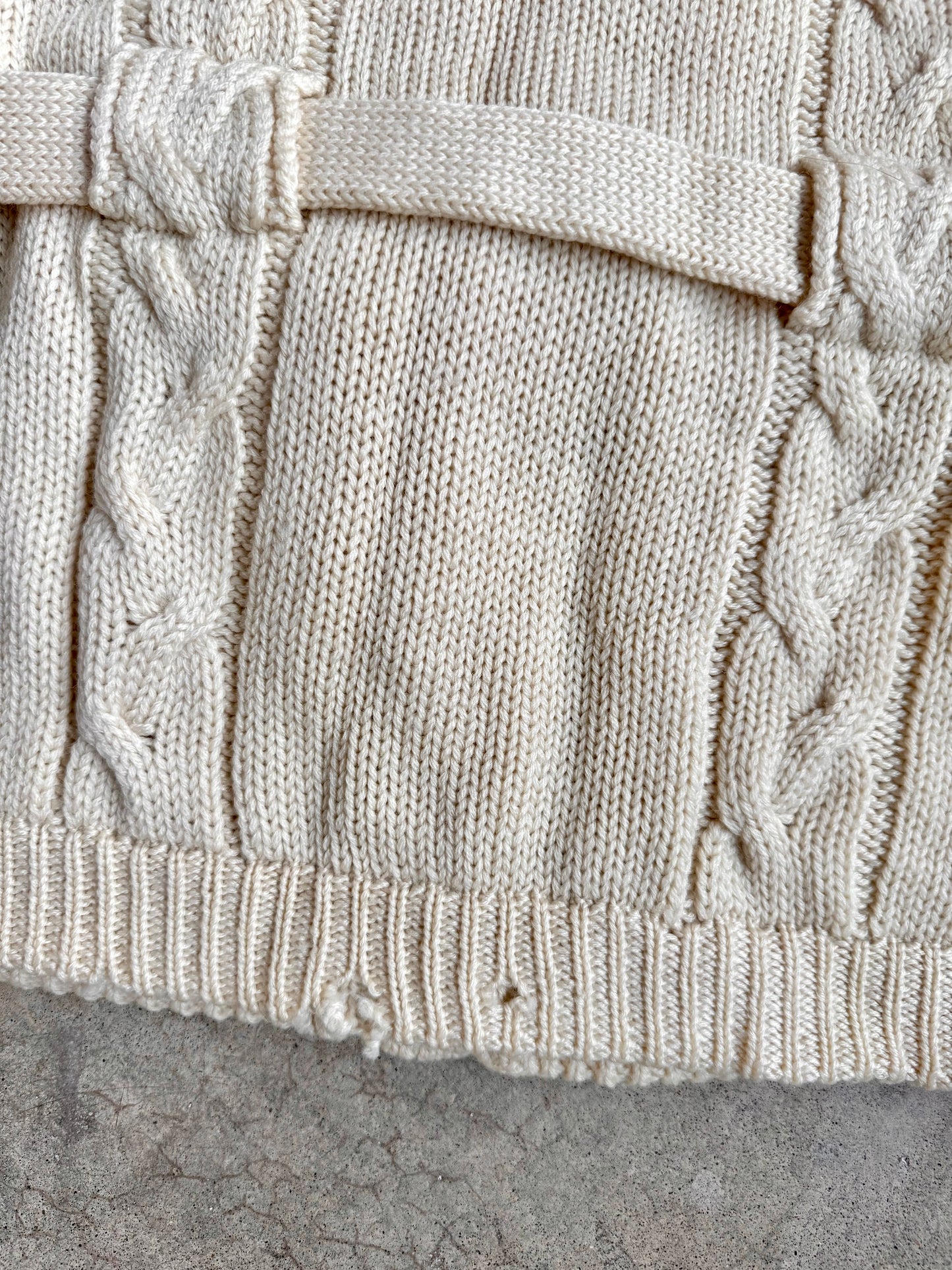 Vintage 1960s Sears 100% Wool Cream Cable Knit Belted Cardigan | Medium