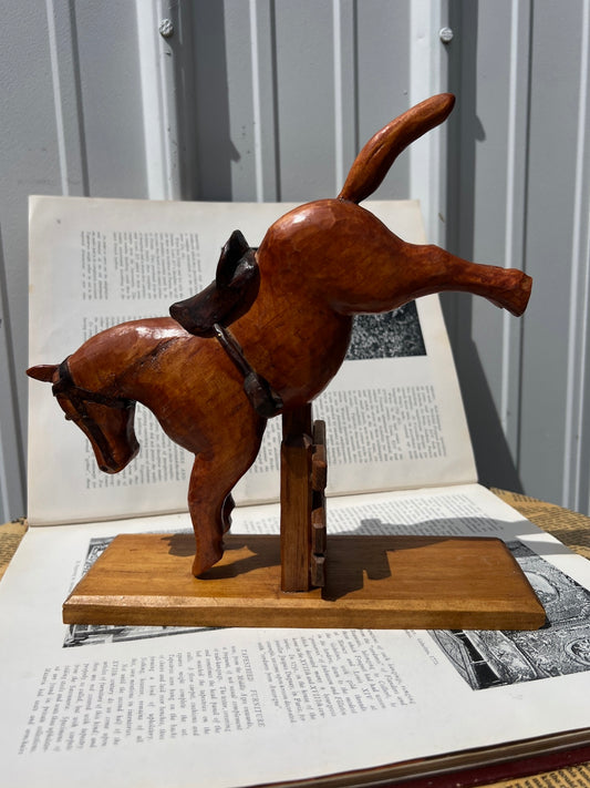 Vintage 1960s Wood Carved "Horse Jumping Fence" Folk Art