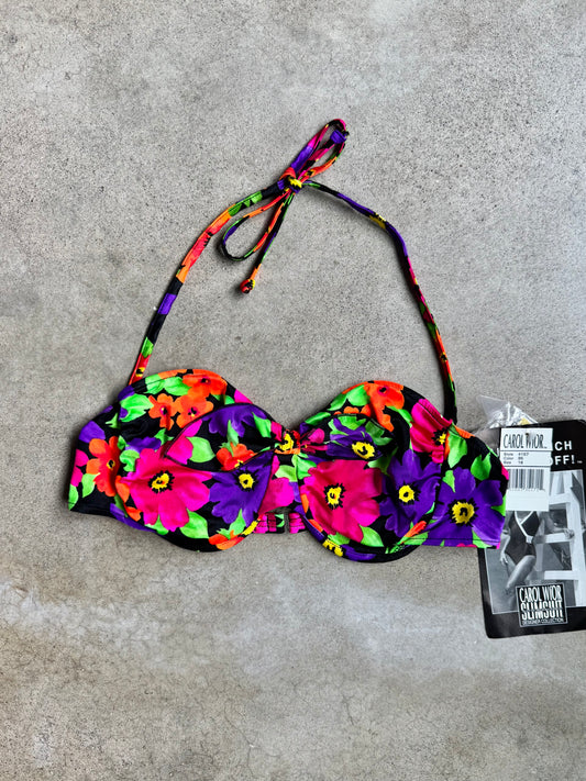 Vintage 1990s Carol Wior Tropical Floral Print Bikini Top | L/XL