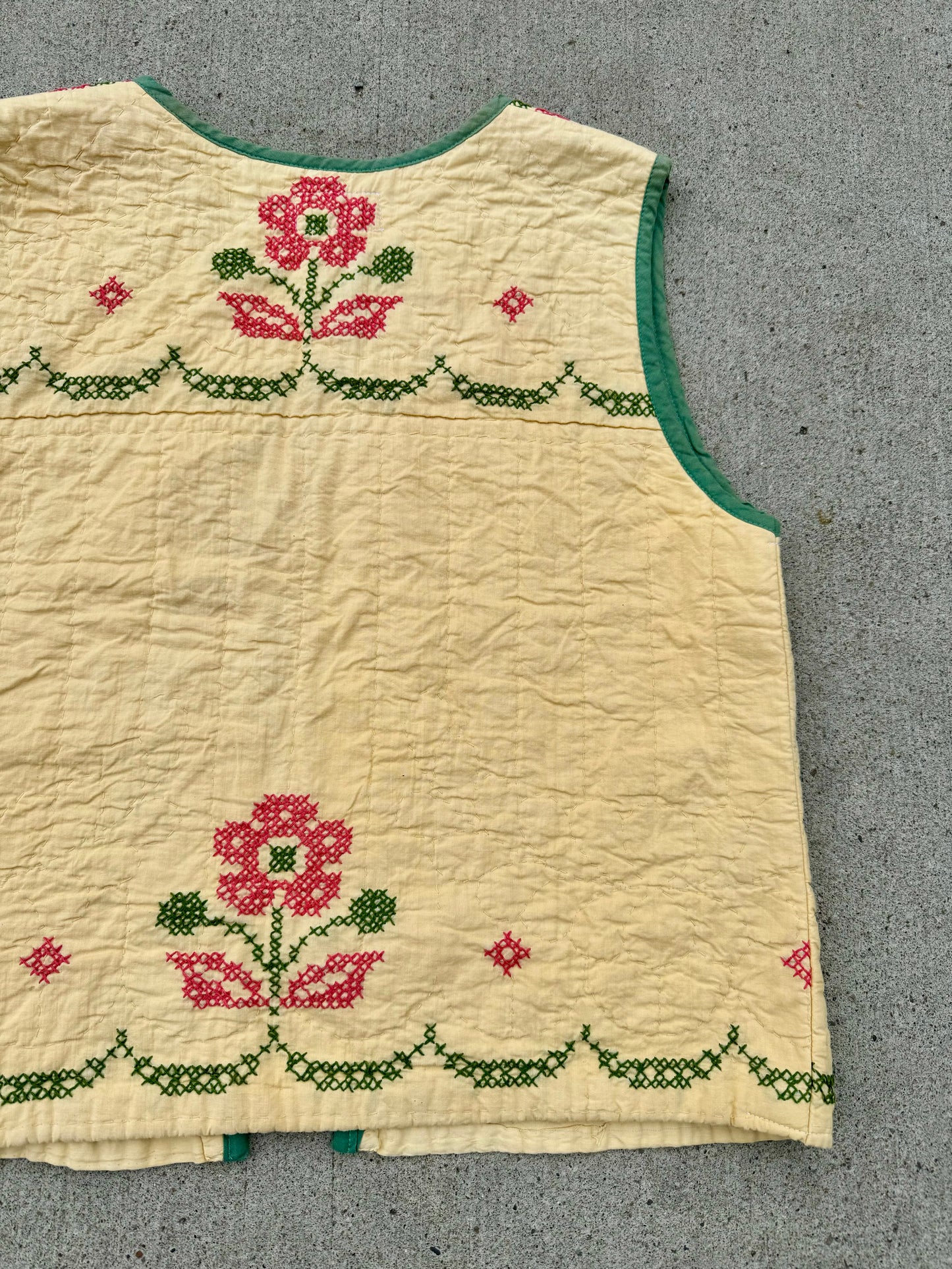 Handmade Floral Embroidered Quilted Vest | Large