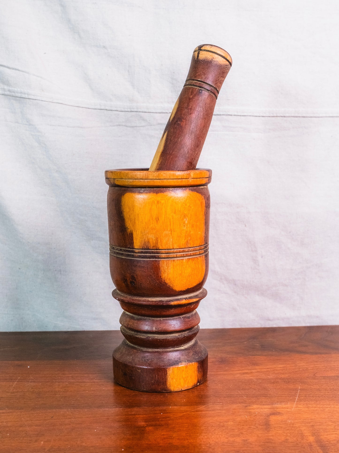 Vintage Hand-Turned Solid Wood Mortar & Pestle