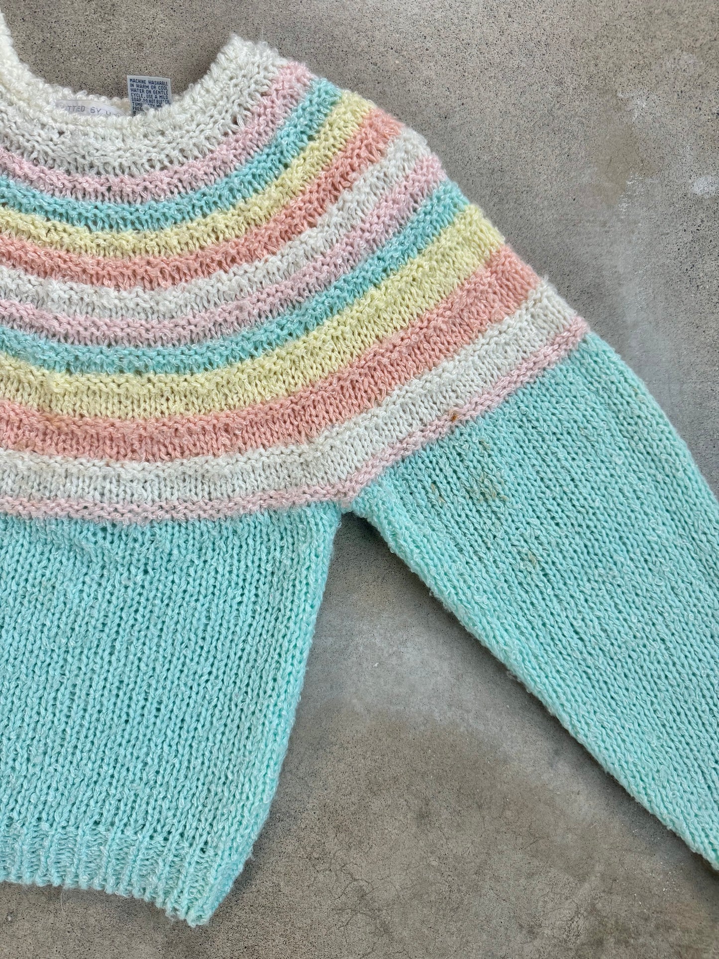 Vintage 1980s Helium Hand-Knit Pastel Stripe Sweater | Small