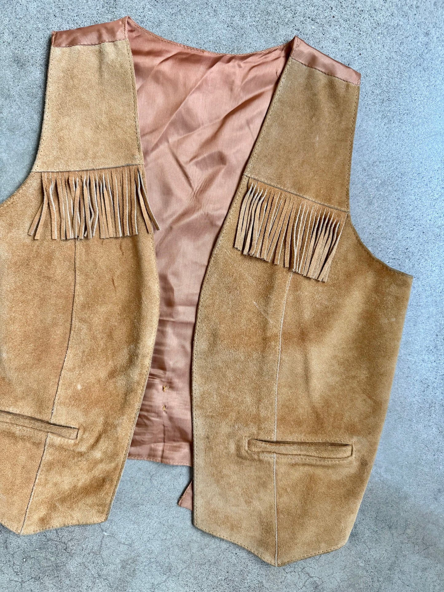 Vintage 1970s Tan Suede Leather Fringed Vest | Medium