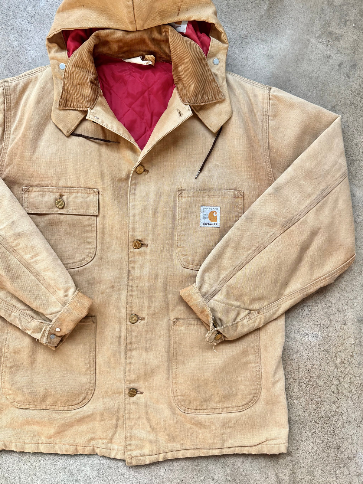 Vintage 1989 Carhartt “100 Years” Insulated Duck Canvas Hooded Chore Coat | Large