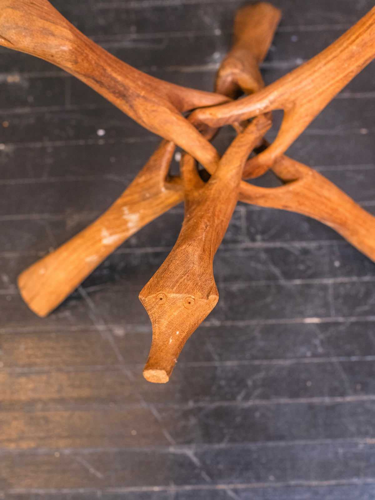 Vintage Hand-Carved Wood Interlocking Tripod Display Stand