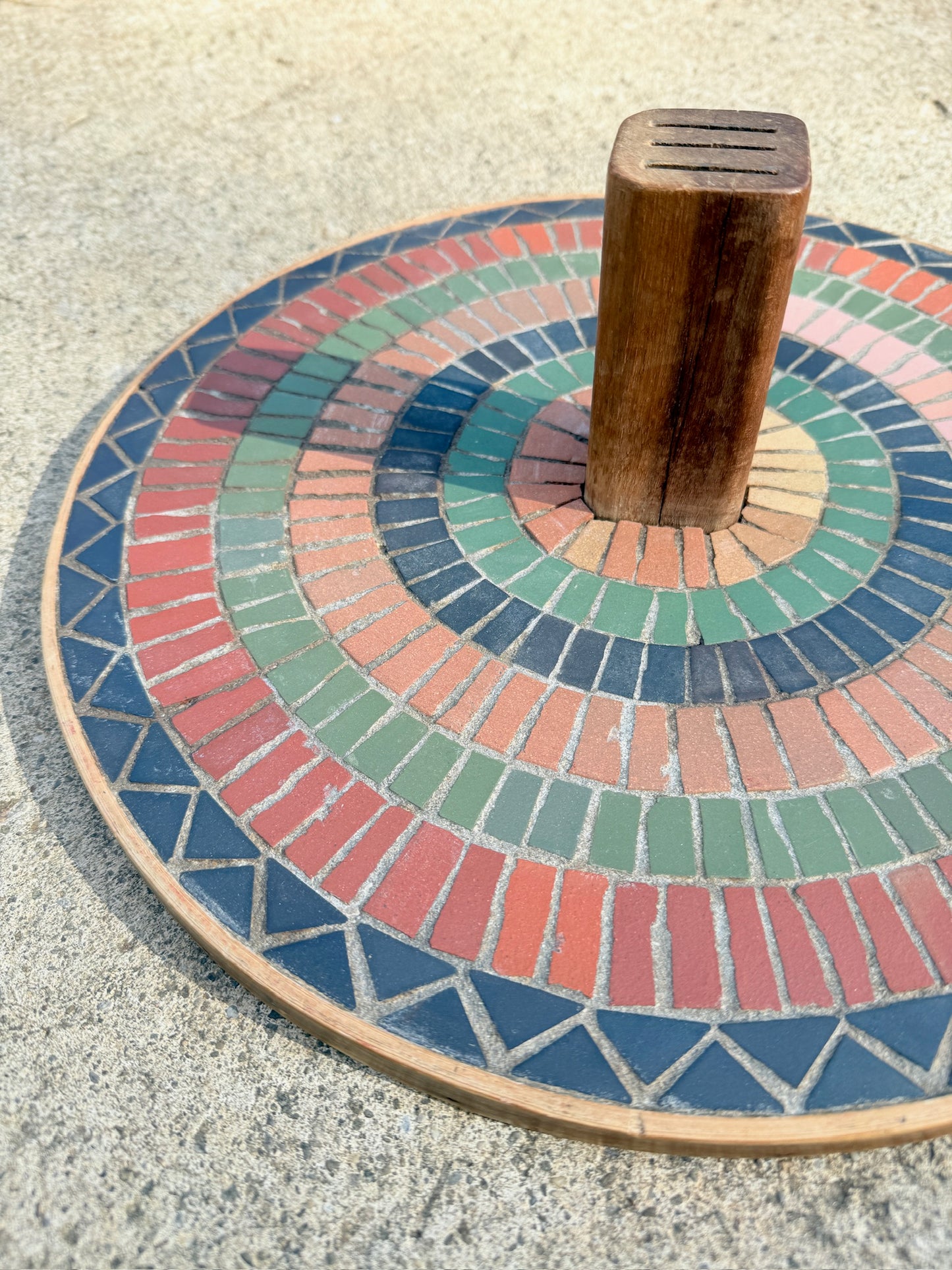 Vintage 1980s Round Tiled Cheese Charcuterie Platter w/ Knife Holder