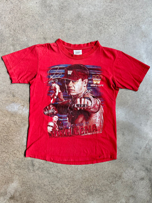 Vintage 2000s John Cena “Word Life” Red Graphic Tee | Youth XL