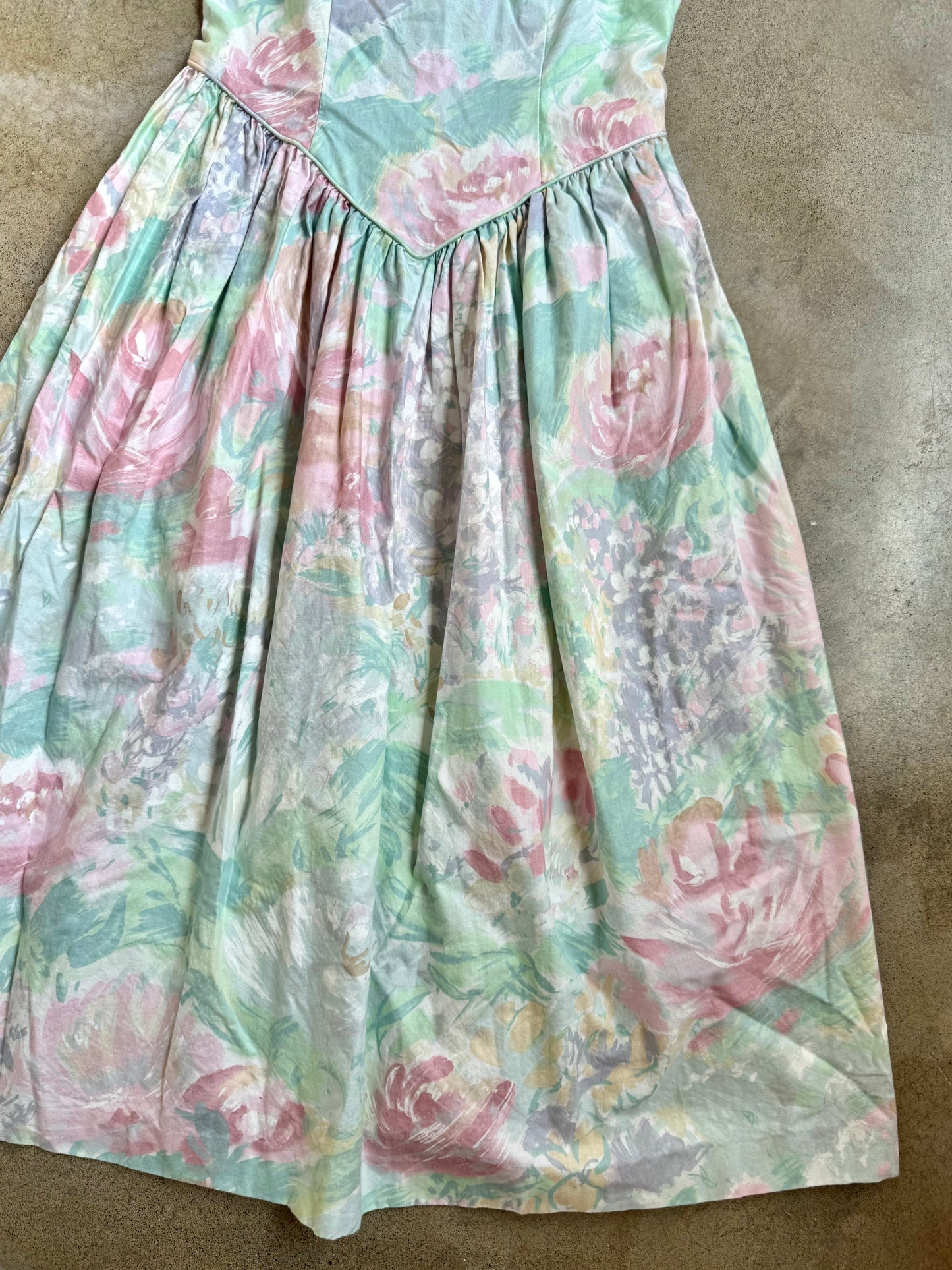 Vintage 1980s JCPenney Pastel Floral Puff Sleeve Formal Dress | Small