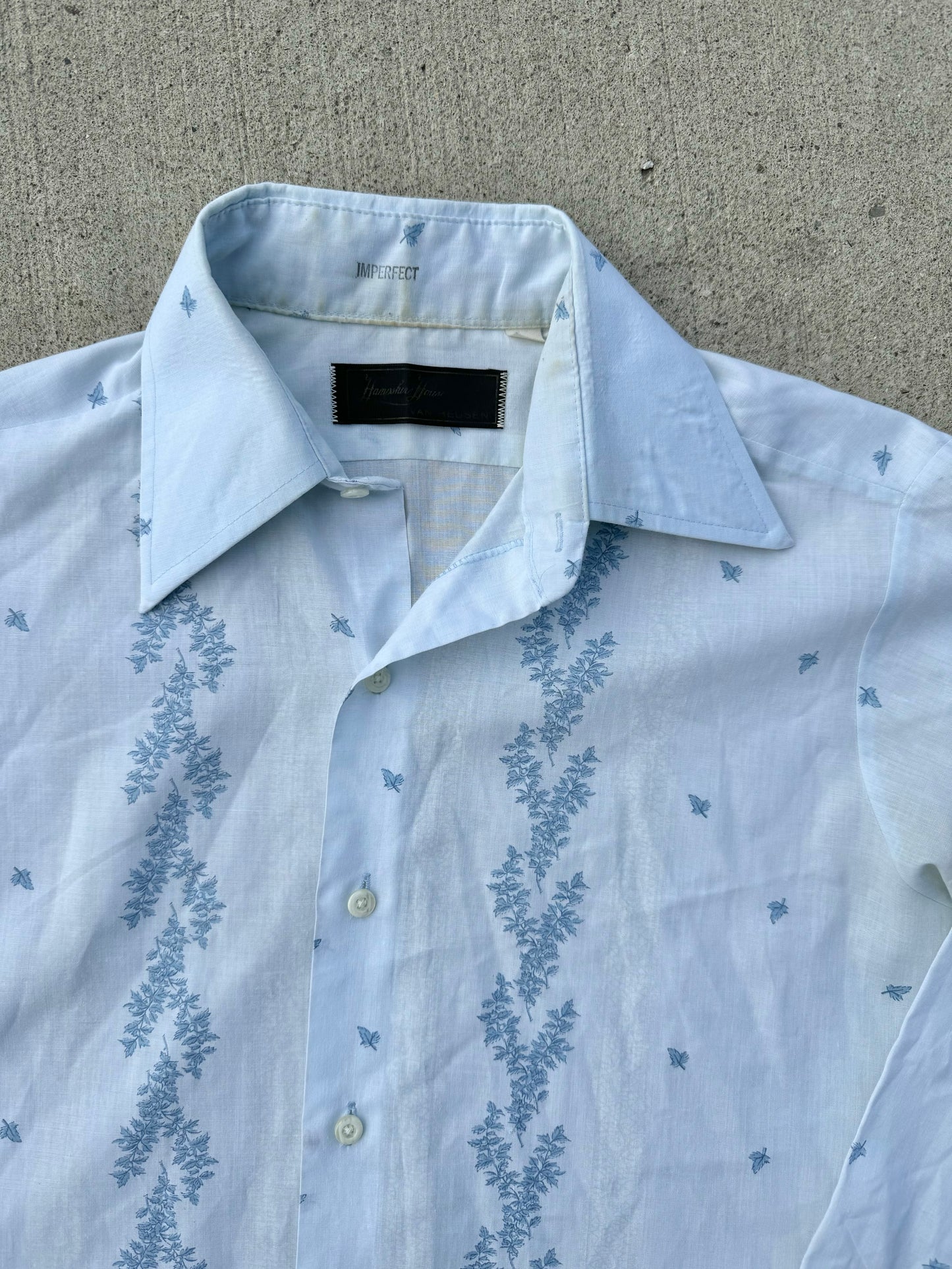 Vintage 1970s Van Heusen Pale Blue Printed Dress Shirt | M/L