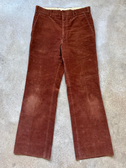 Vintage 1960s Brown Corduroy Wide Leg Trousers | Waist 32”