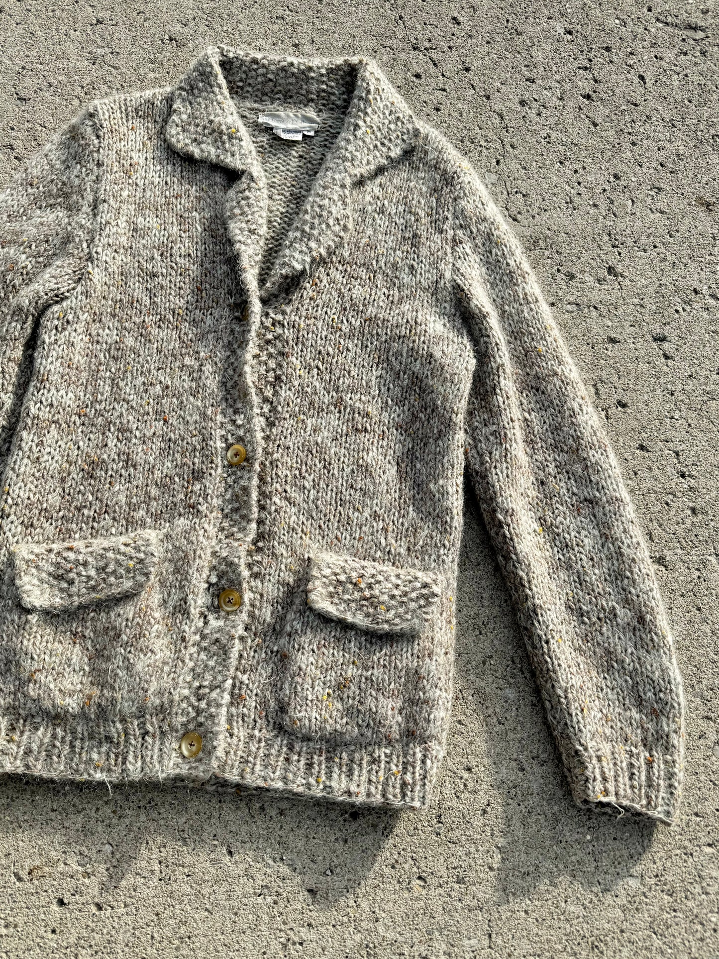 Vintage Denise Dalban Neutral Speckled Mohair Cardigan | Medium