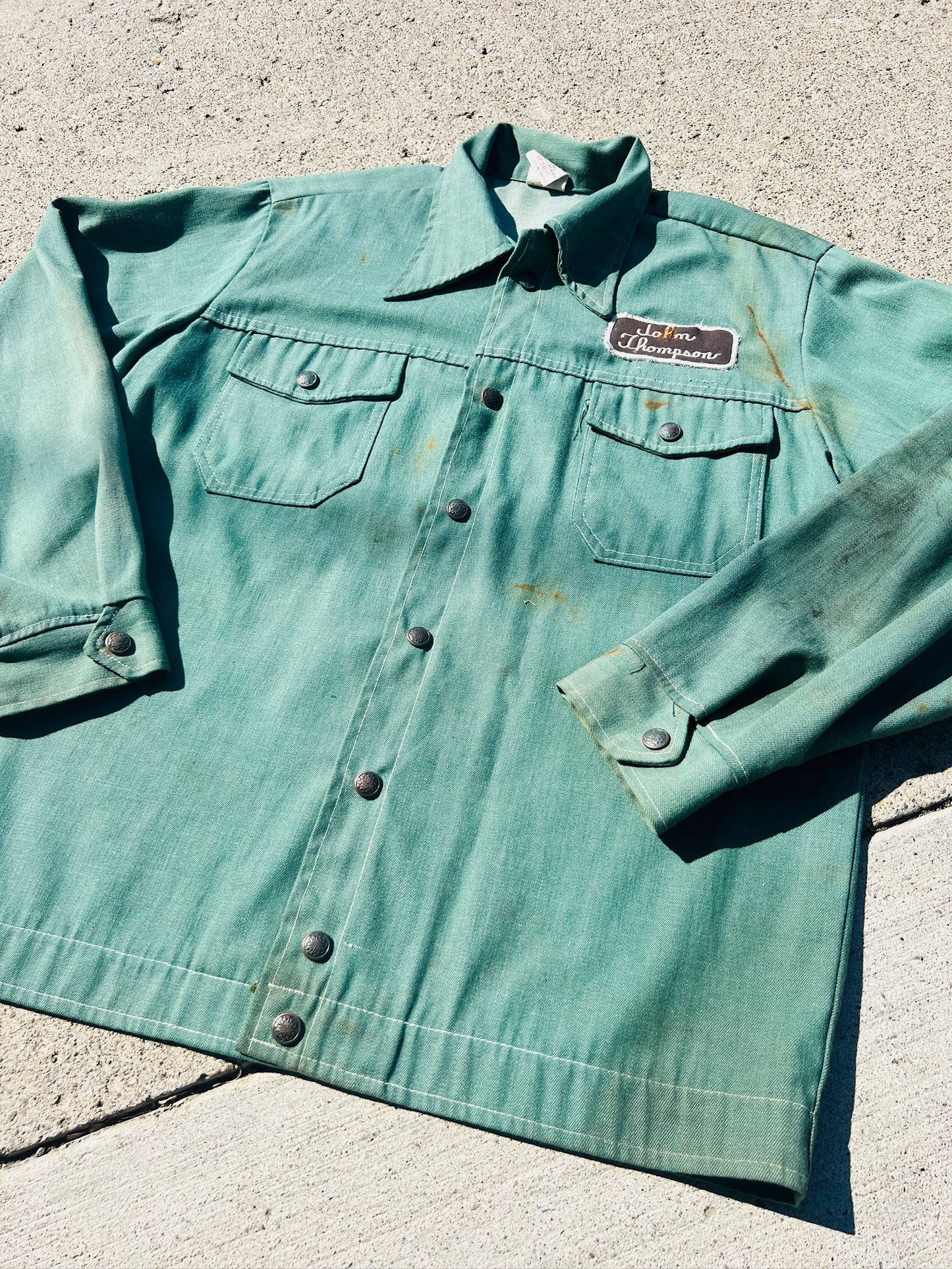 Vintage 1950s Cap’n Jac Worn Green Mechanic Jacket