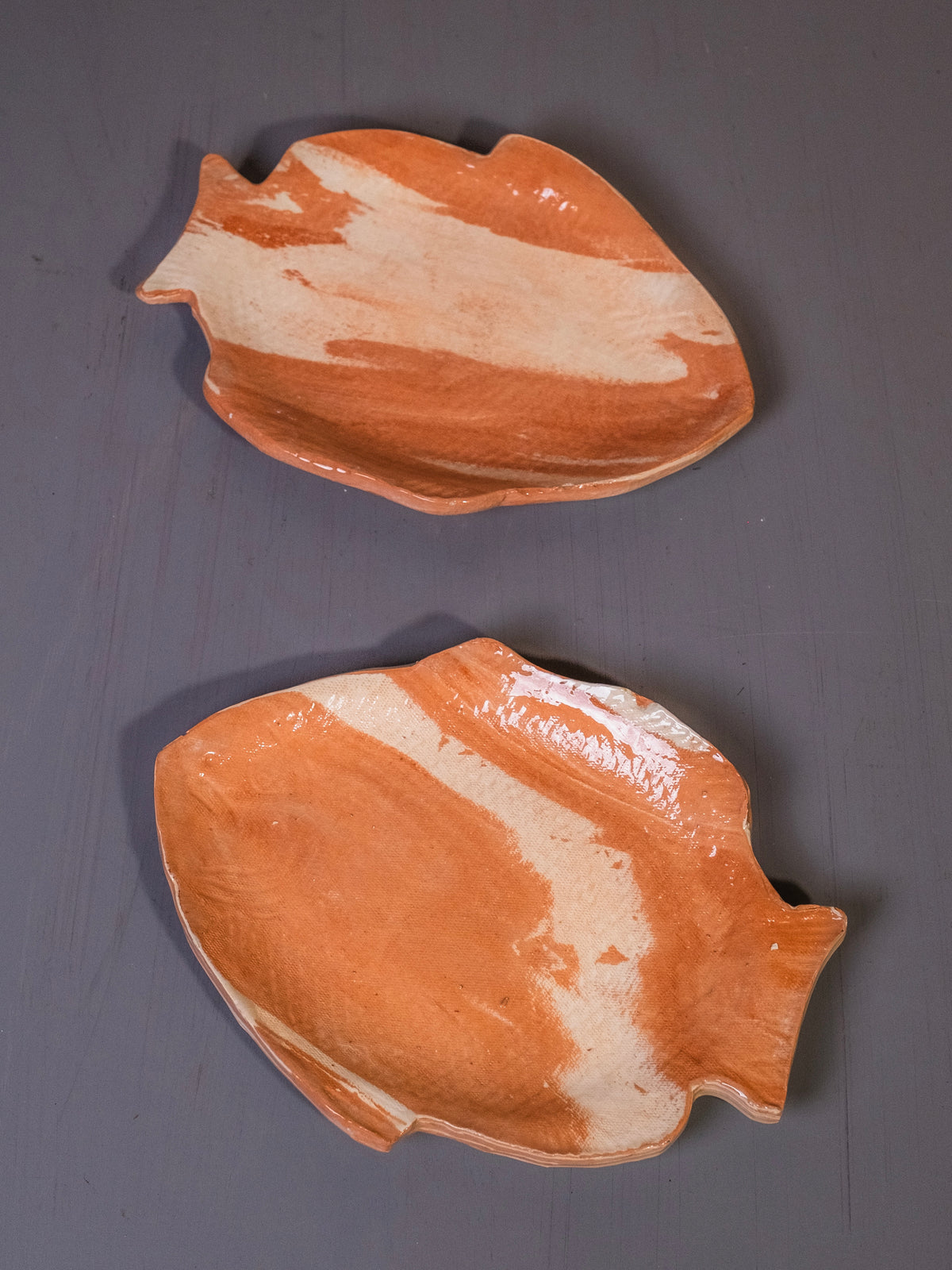 Vintage Marbled Glaze Studio Pottery Fish Plates | Set of 2