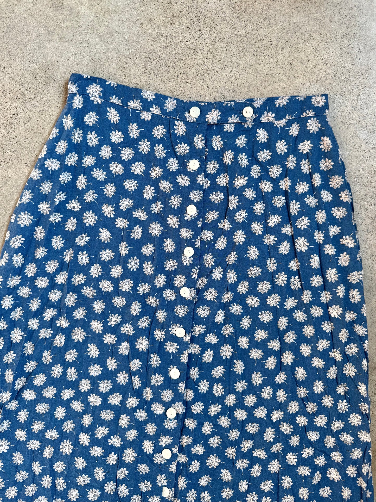 Vintage Woolrich Blue Floral Print Button-Front Maxi Skirt | Waist 26”
