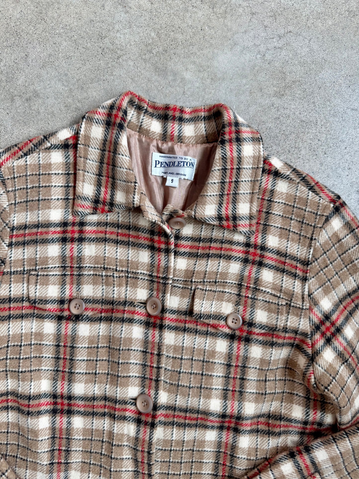 Vintage 1990s Pendleton Tan & Red Plaid Wool Shirt Jacket | Small