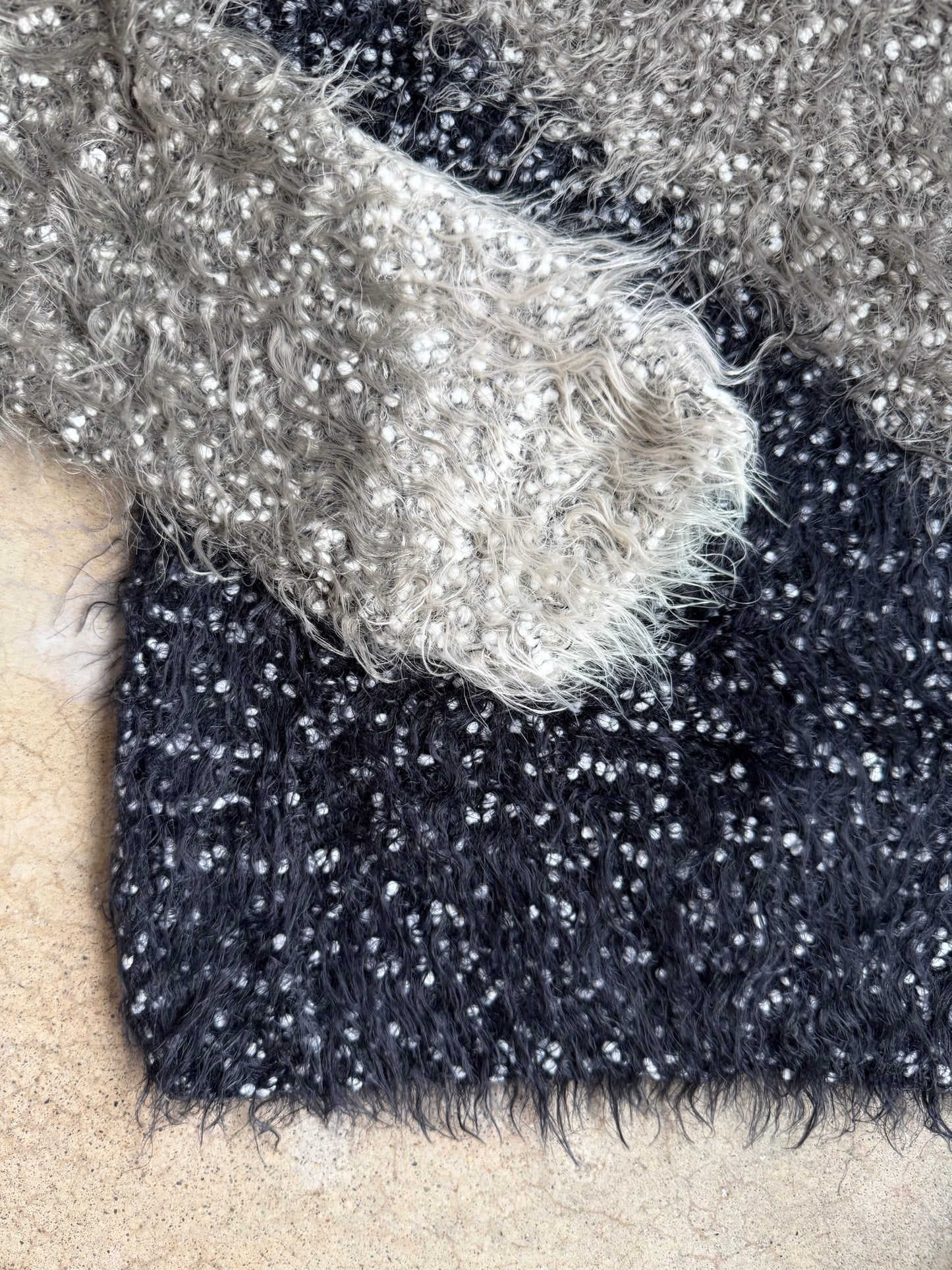 Vintage 1990s Hand Knit Tri-Color Fuzzy Knit Sweater | Medium