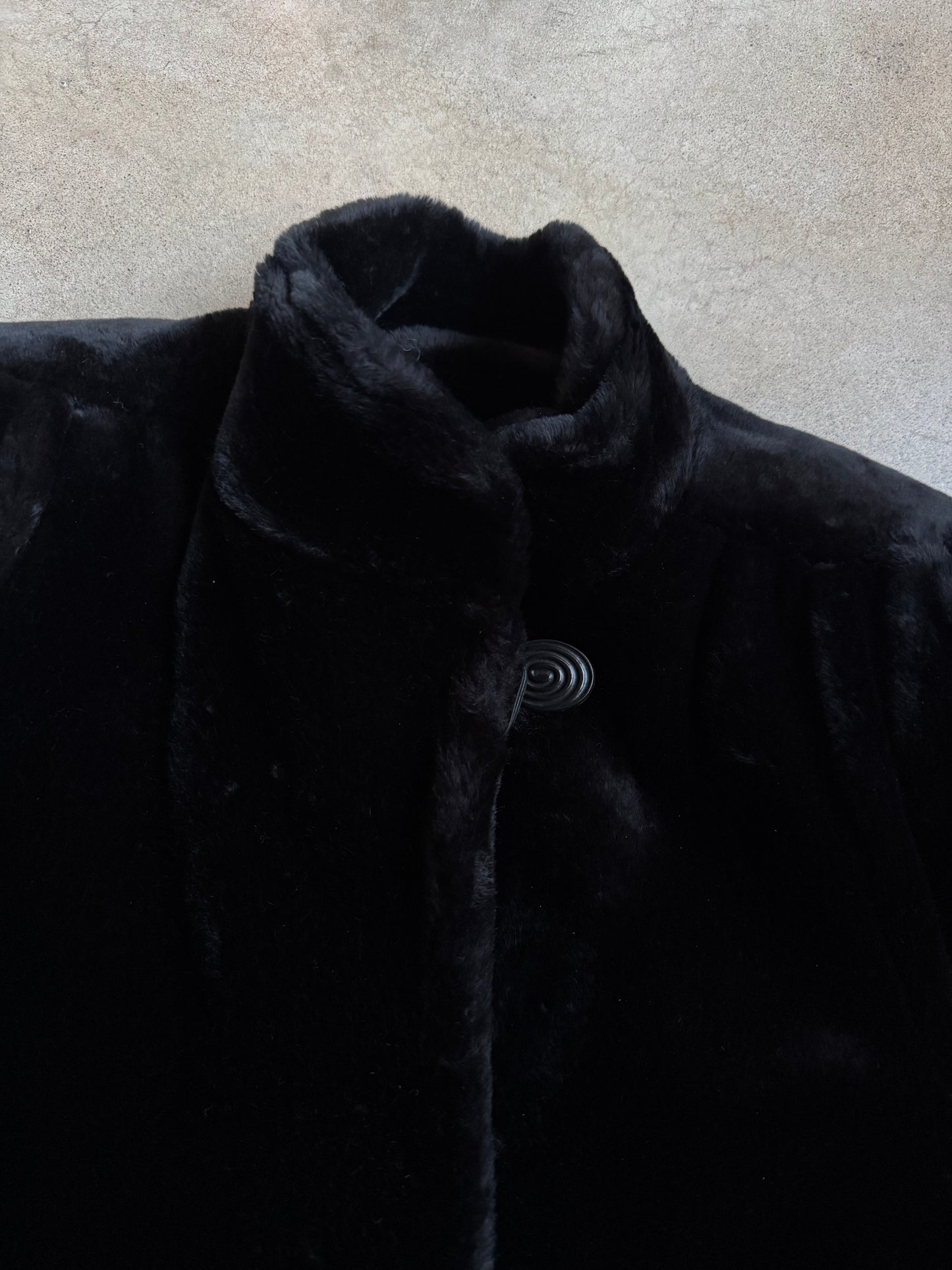 Vintage 1980s Donny Brook Black Faux Fur Short Coat | Small