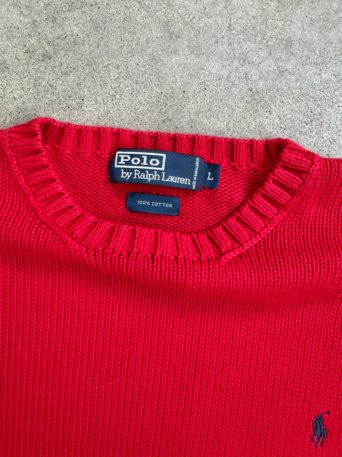 Vintage 1990s Polo Ralph Lauren Red Cotton Crewneck Sweater | Large