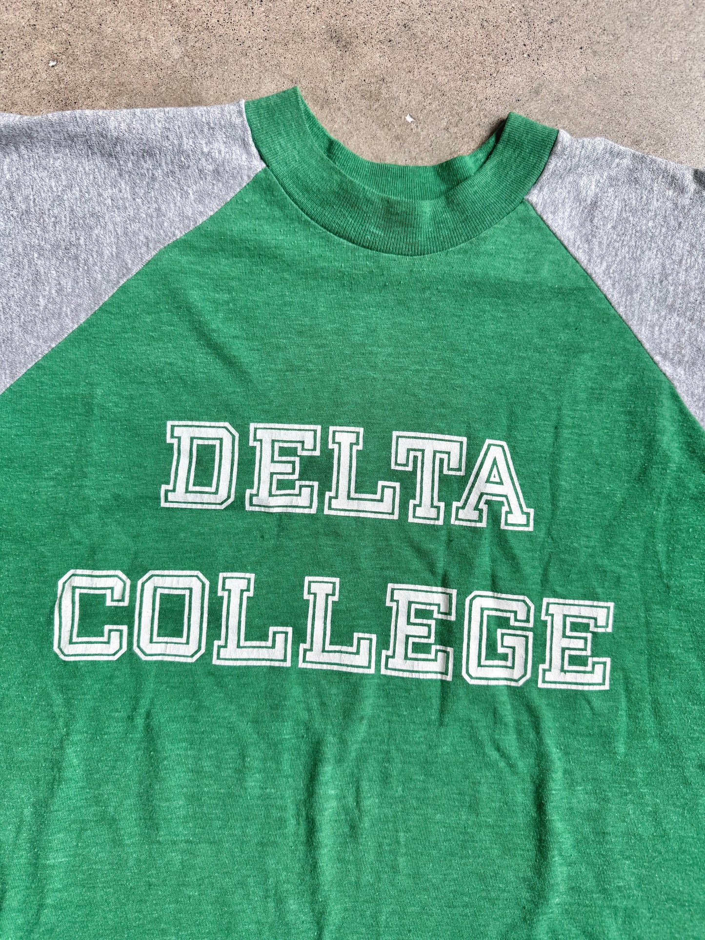 Vintage 1980s Green Delta College Raglan Tee | XL