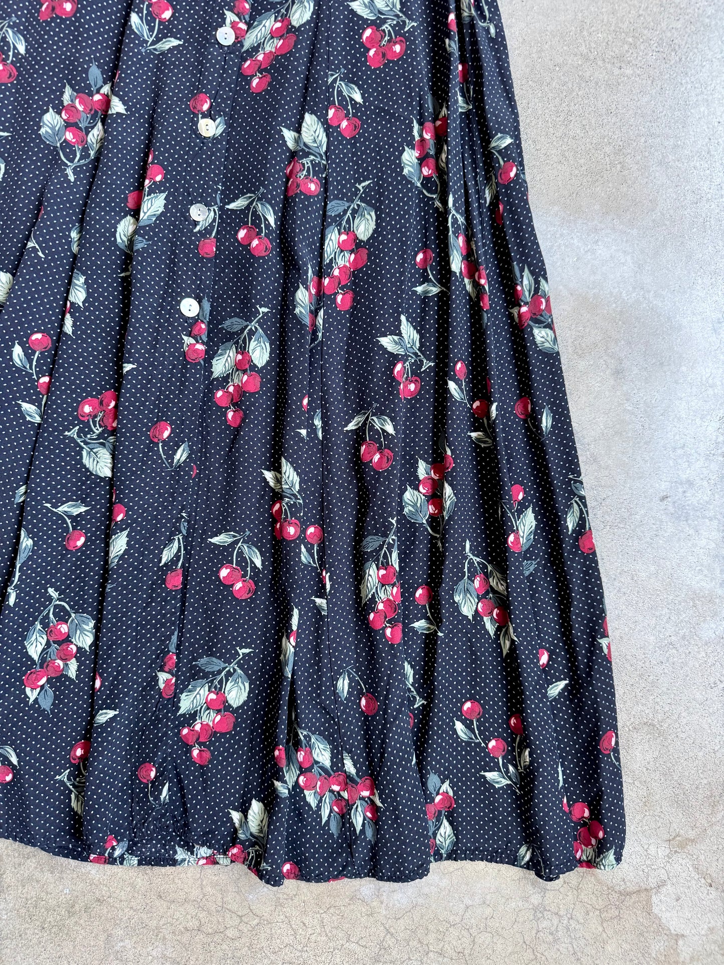 Vintage 1990s Express Cherry Polka Dot Button-Front Maxi Dress | Large