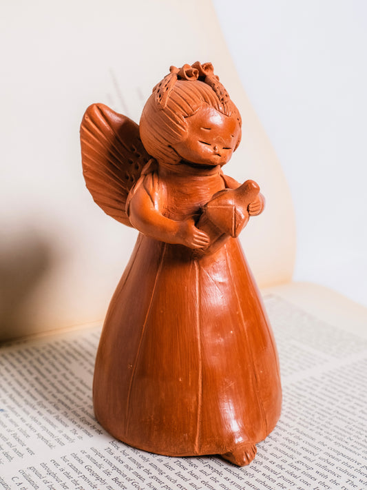 Vintage 1970s Guatemalan Terracotta Pottery Angel Candle Holder