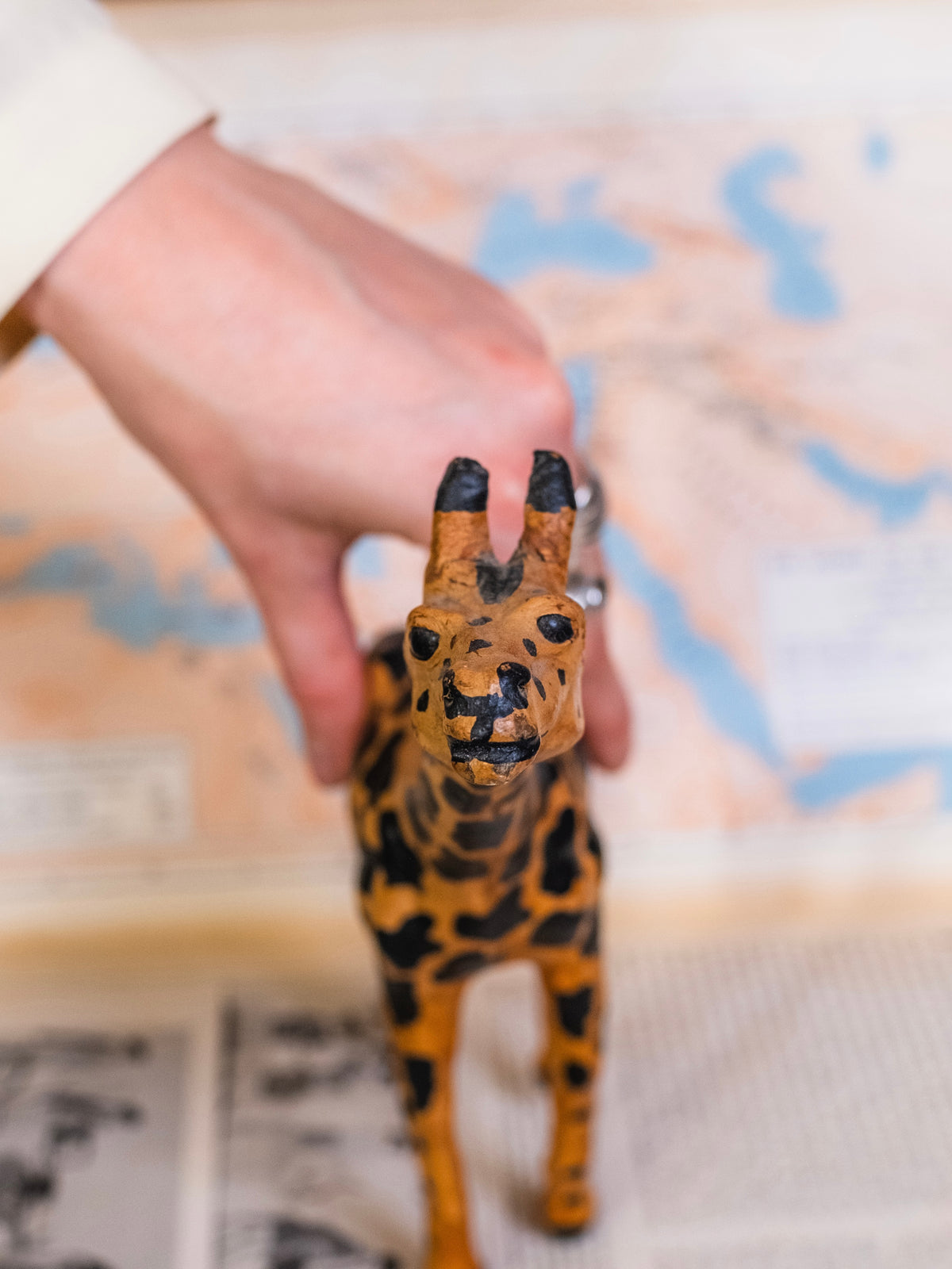 Vintage Leather-Wrapped Hand-Painted Giraffe Figurine
