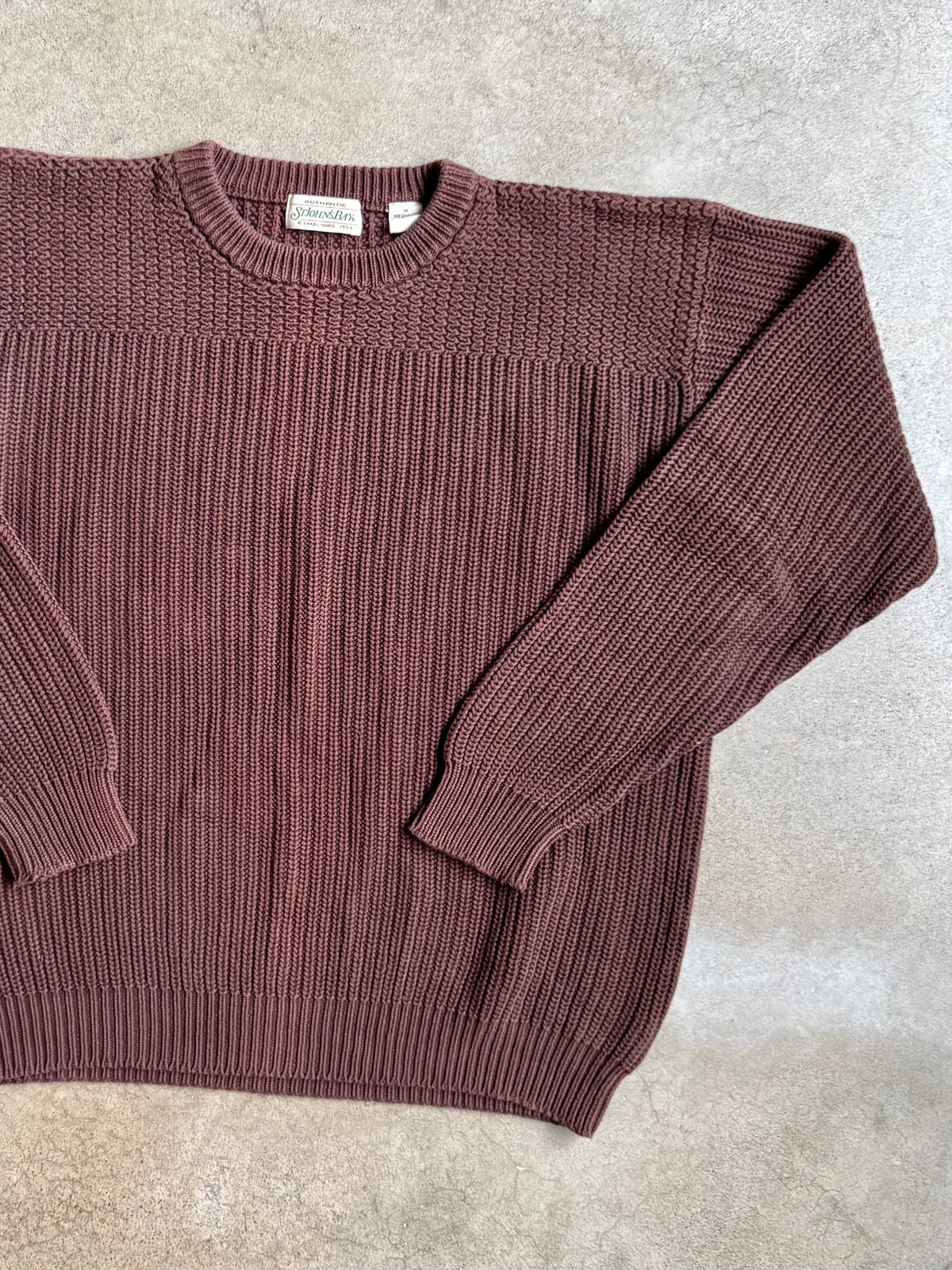 Vintage 1990s St. John’s Bay Brown Cotton Knit Crewneck Sweater | Medium
