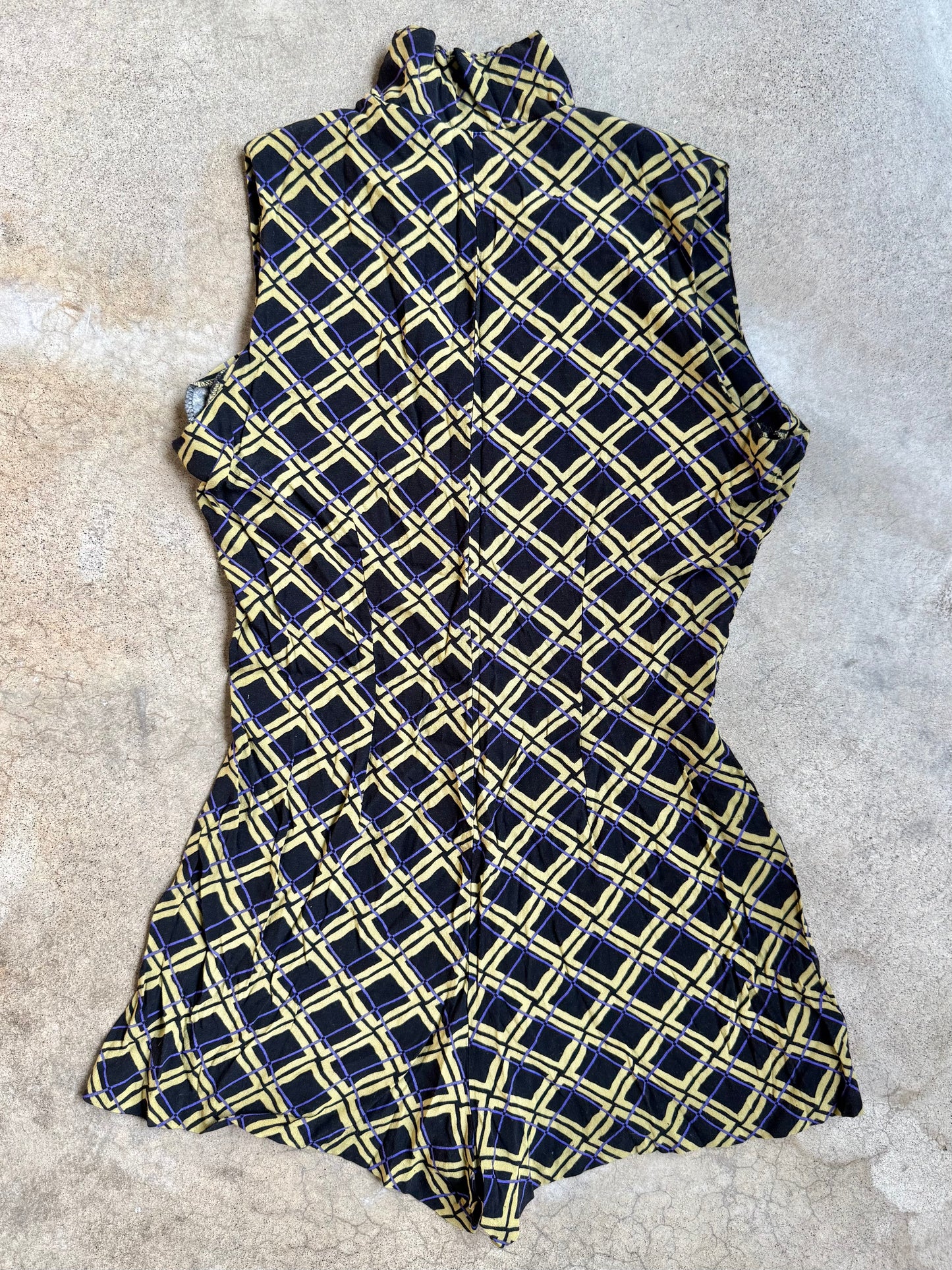 Vintage Selections Geometric Print Sleeveless Zip-Front Romper | S/M