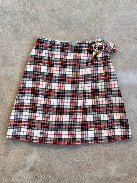 Vintage 1970s Plaid Wool Mini Wrap Skirt | Waist 26”