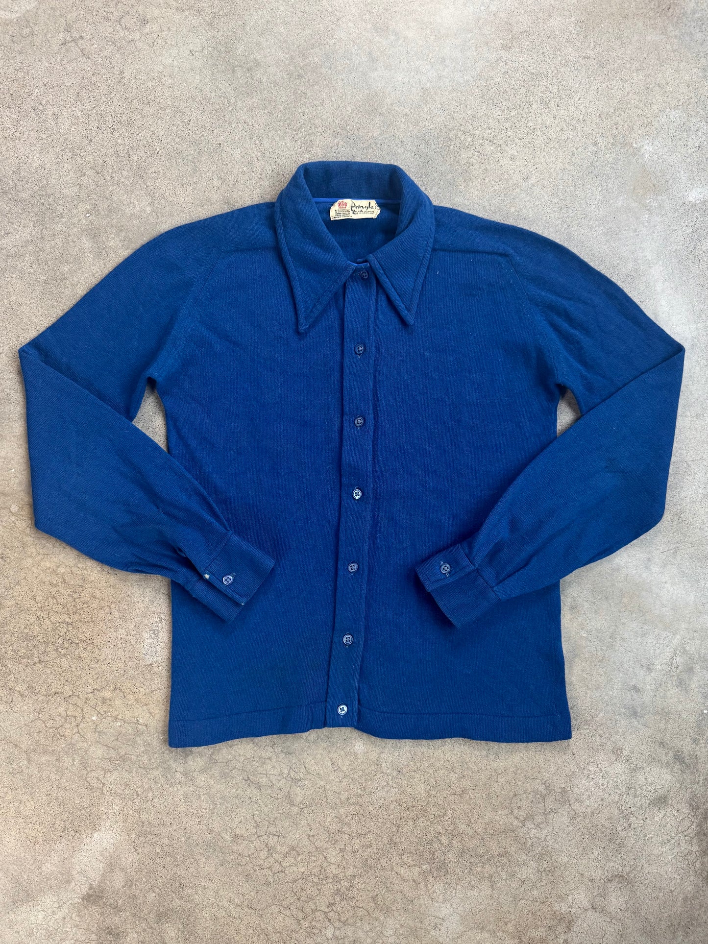 Vintage 1950s Pringle 100% Scottish Cashmere Blue Knit Button-Up Shirt | 36