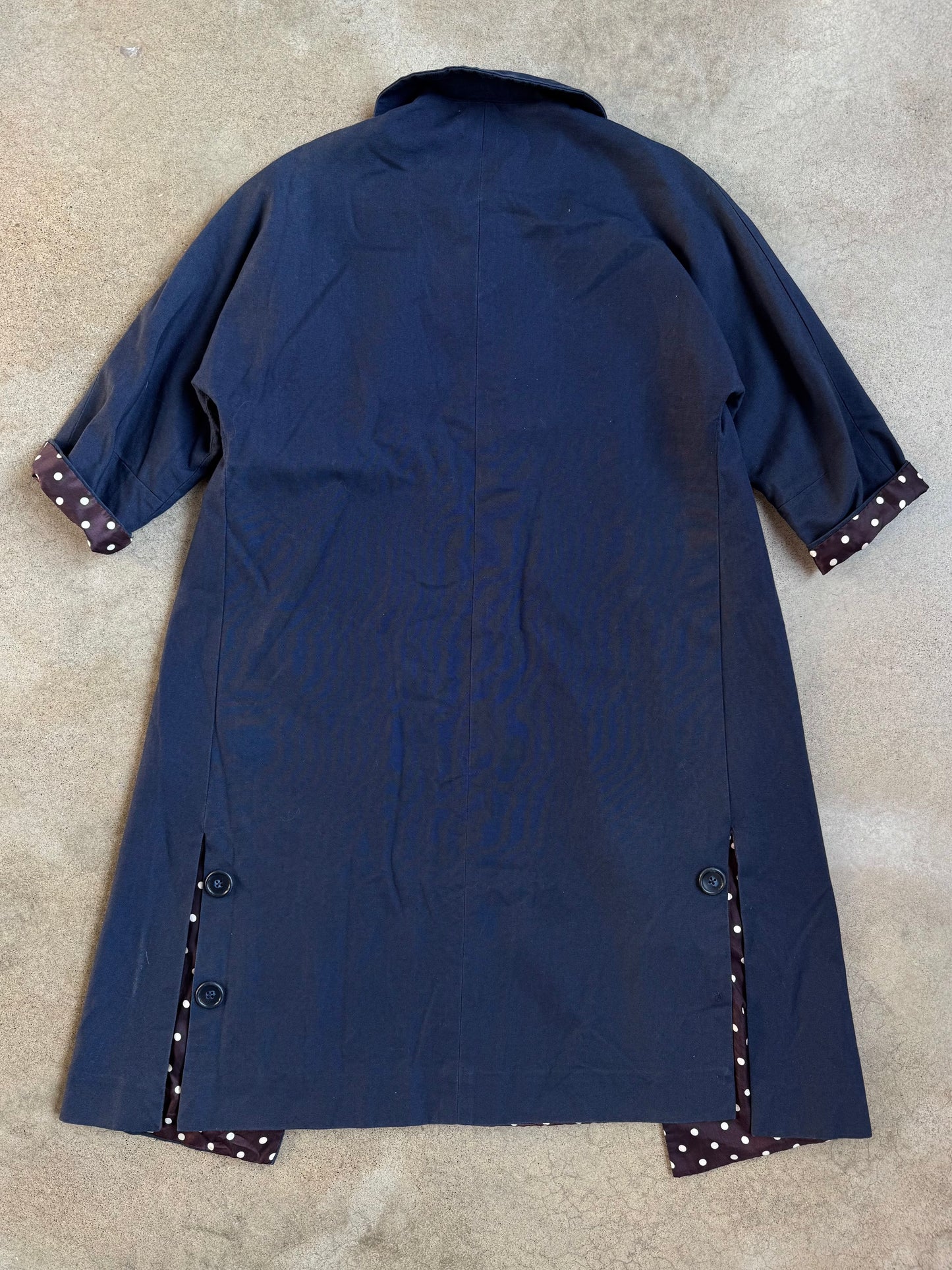 Vintage 1950s Handmade Navy Blue Polka Dot Lined Swing Coat | Small