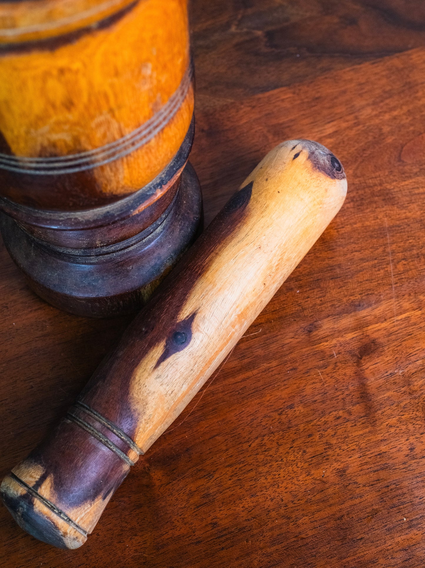 Vintage Hand-Turned Solid Wood Mortar & Pestle