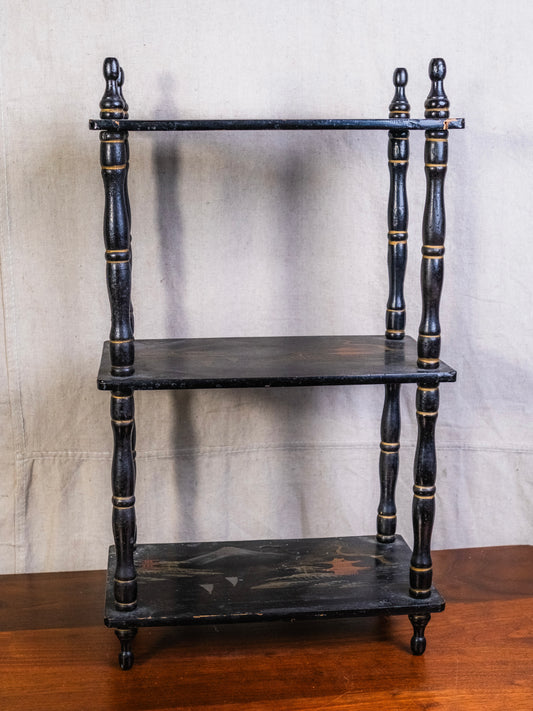 Vintage 1940s/50s Japanese Lacquered 3-Tier Etageré Shelf