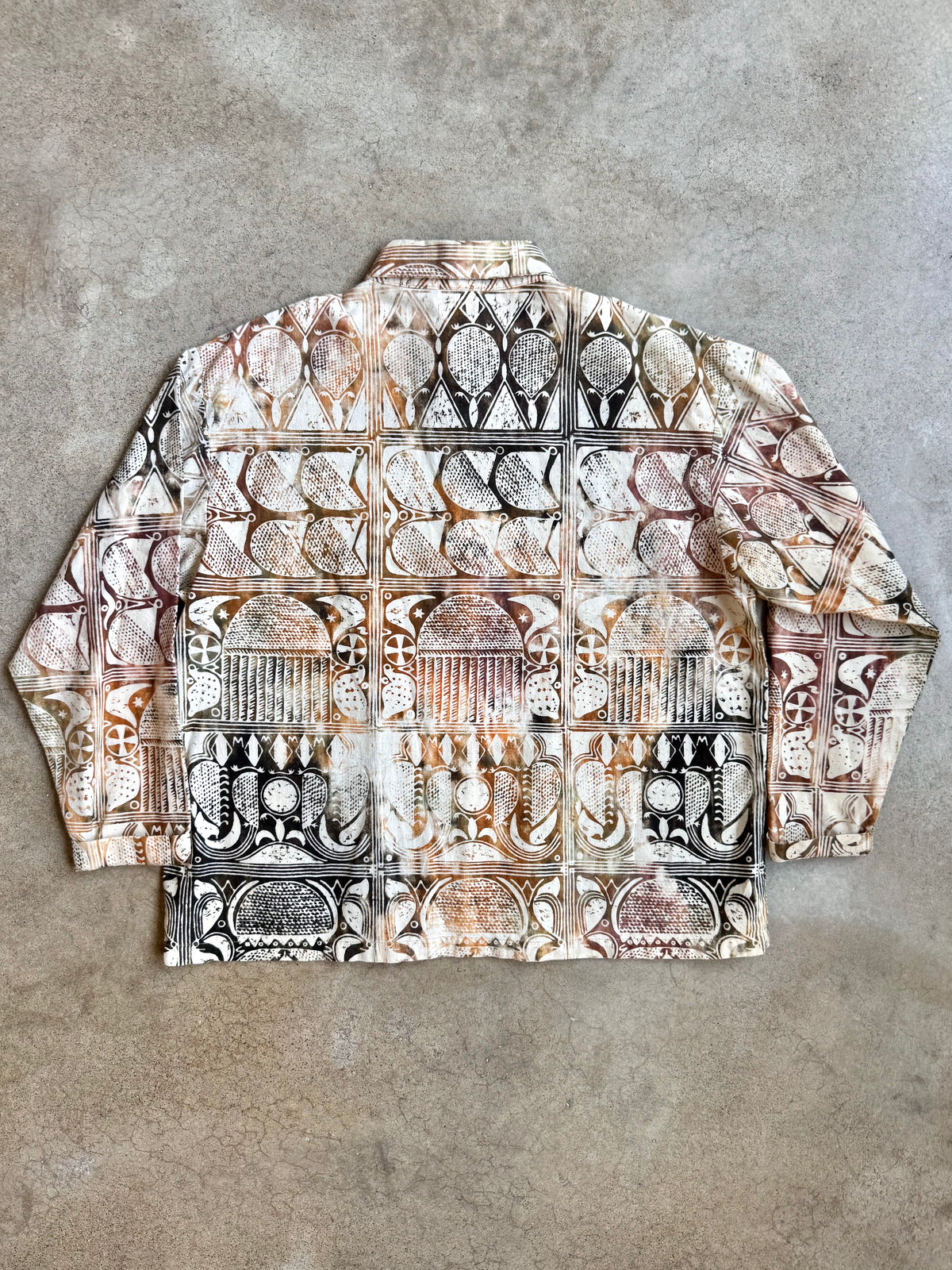 Vintage 1990s Chicos Design Tribal Block Print Cotton Shirt Jacket | Medium