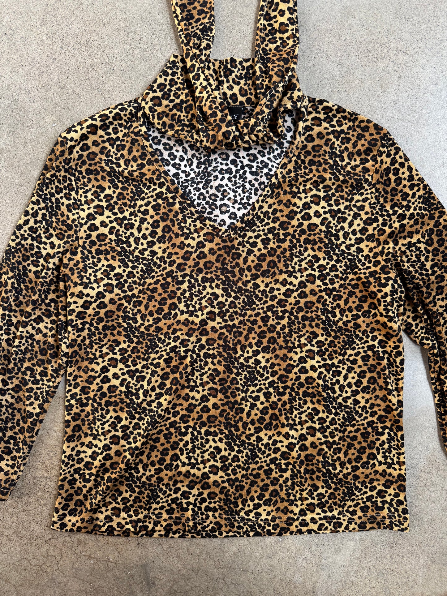 Vintage 1990s Heavenly Leopard Print Tie-Neck Blouse | Large