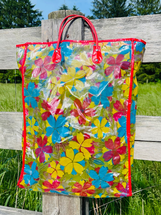 Vintage 1960s/70s Vinyl Floral Printed Top Handle Market Bag