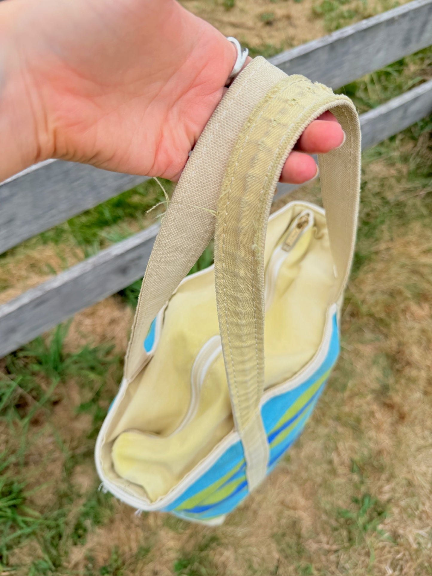 Vintage 1980s/90s L.L. Bean Blue & Green Striped Boat & Tote Bag