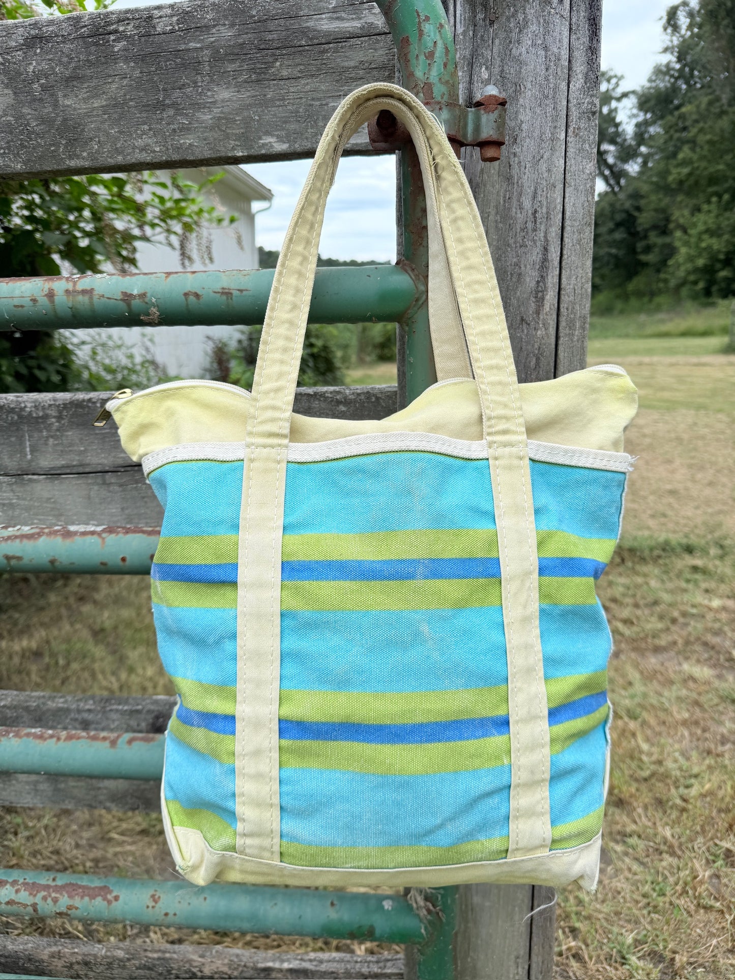 Vintage 1980s/90s L.L. Bean Blue & Green Striped Boat & Tote Bag