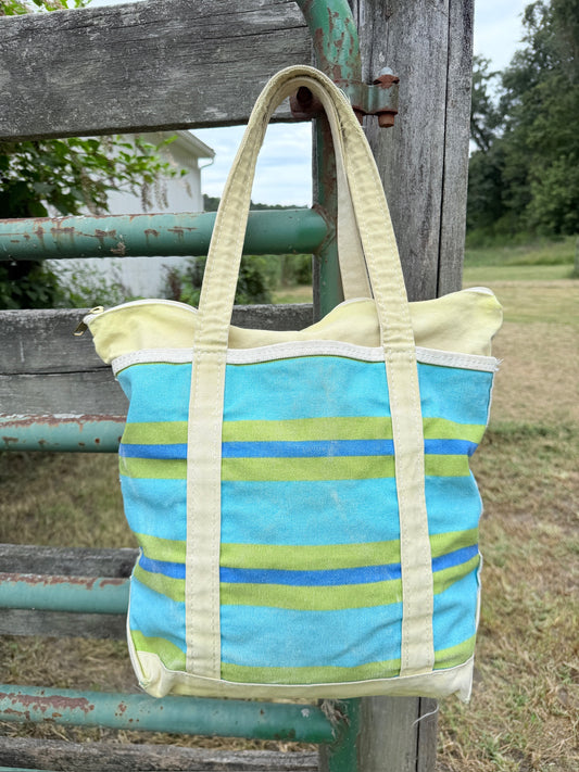Vintage 1980s/90s L.L. Bean Blue & Green Striped Boat & Tote Bag