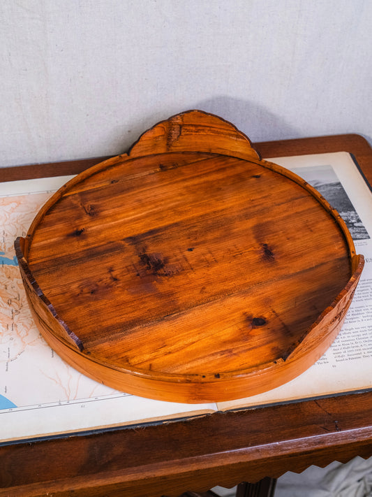 Vintage 1940s Round Chinese Wood-Carved Tray