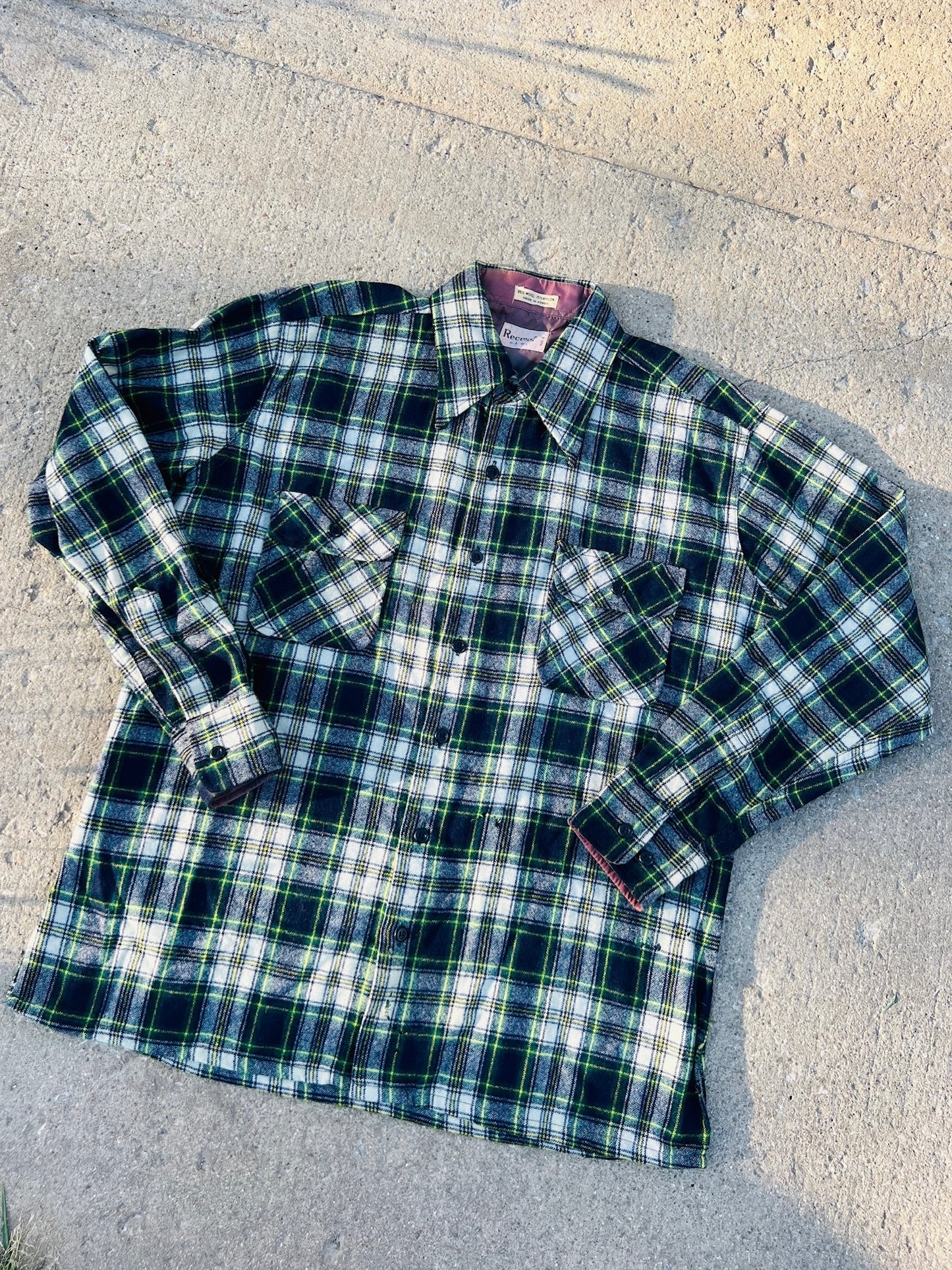 Vintage 1980s Recess Wool Flannel Button Down Shirt | Large