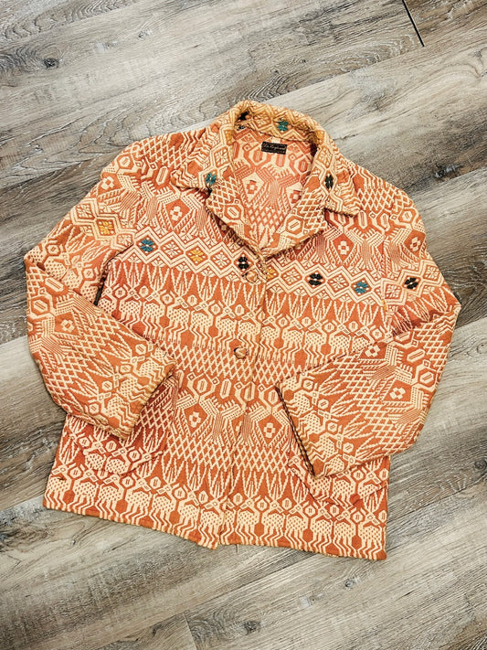 Vintage 1940s La Regional Orange Woven Cotton Guatemalan Chore Coat | Small