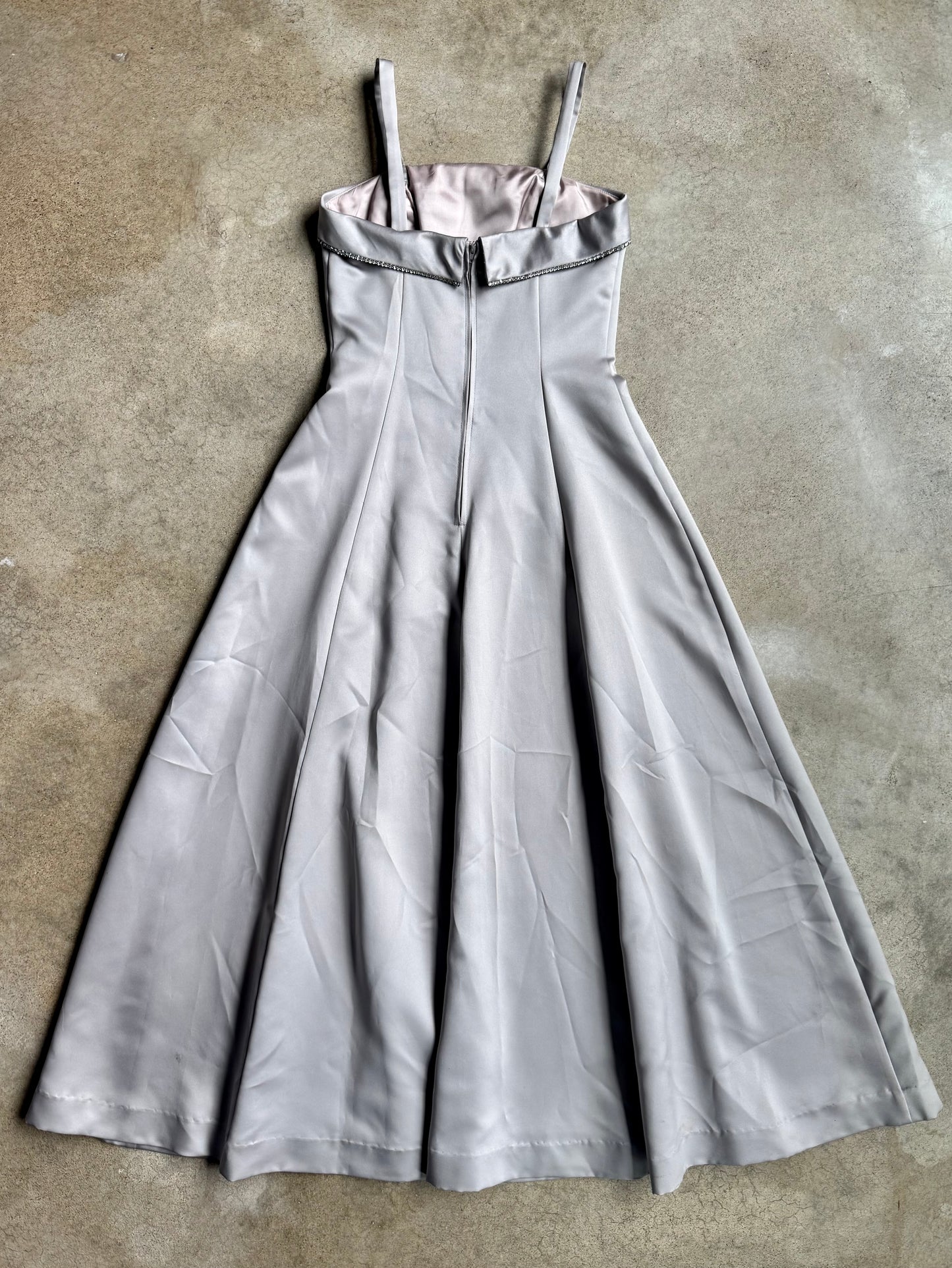 Vintage 1990s Dave & Johnny Silver Rhinestone Trim Formal Dress w/ Scarf | Small