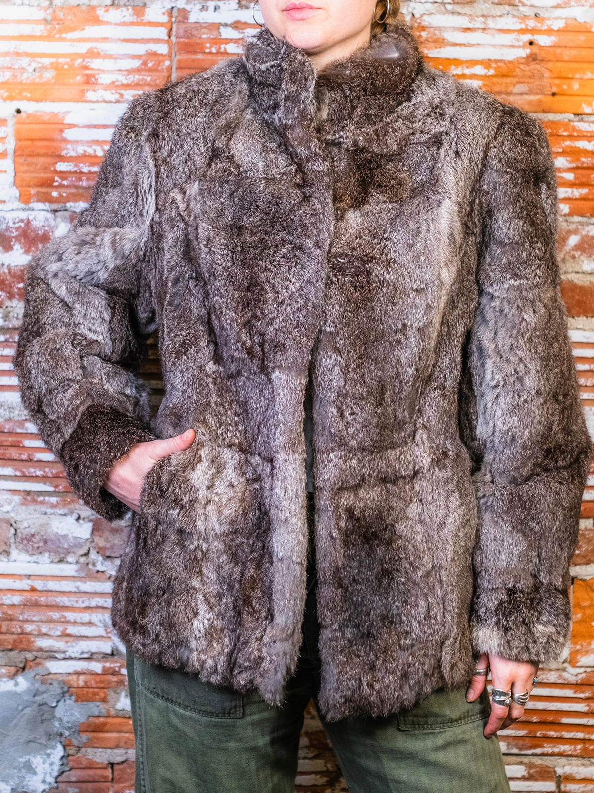 Vintage 1980s Somerset Furs Grey Rabbit Fur Coat | Medium