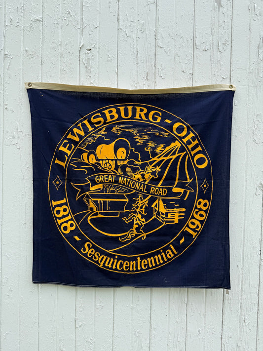 Vintage 1968 Navy Blue Lewisburg OH Sesquicentennial Banner