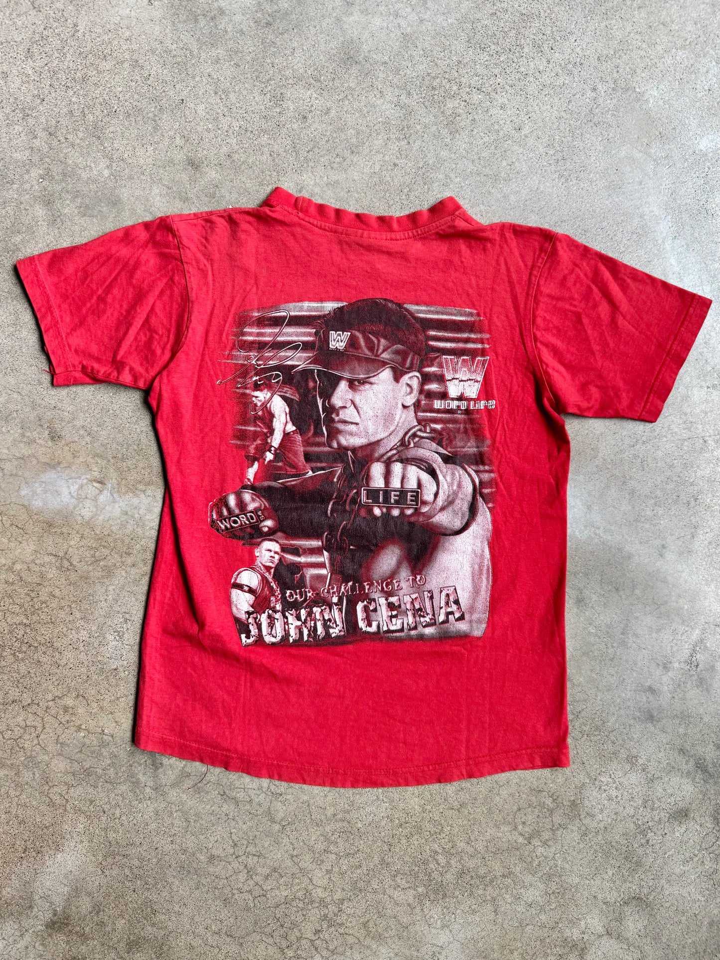 Vintage 2000s John Cena “Word Life” Red Graphic Tee | Youth XL