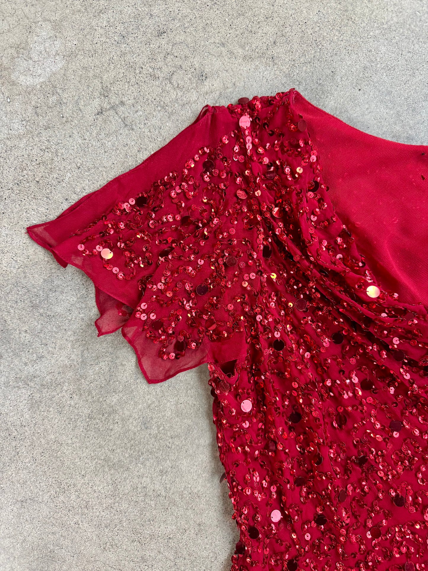 Vintage 1980s Red Sequined Silk Cowl-Neck Top | Medium